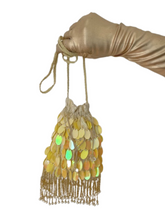 Load image into Gallery viewer, 1960S LEMON YELLOW SEQUIN &amp; PEARL EVENING DOLLY BAG

