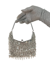Load image into Gallery viewer, 1970S HAND-MADE BEADED AND LUCITE DROP SILVER BRIDAL BAG
