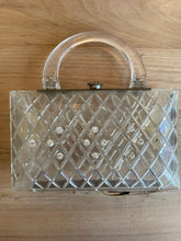 Load image into Gallery viewer, VINTAGE 1950S CLEAR CRYSTAL &amp; EMBOSSED LUCITE BRIDAL BAG
